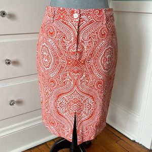 Amazing Bill Blass New York $425 sunset orange paisley jean denim skirt 2 NWT